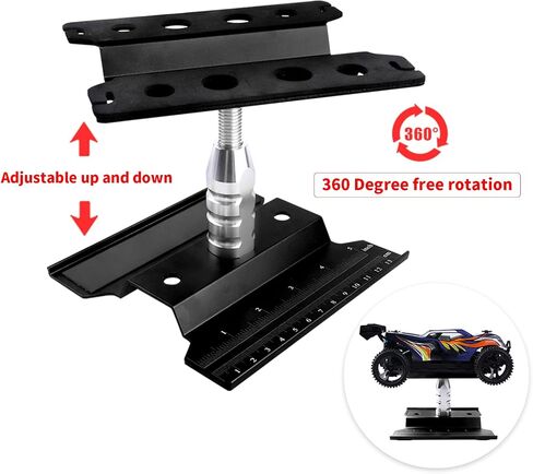 Aluminum Alloy RC Car Work Stand Repair Workstation with Screws Kit & 17mm Hex Wheel Wrench 360 Degree Rotation Lift/Lower for 1/8 1/10 1/12 Scale Cars Trucks Buggies (Black) in Saudi Arabia