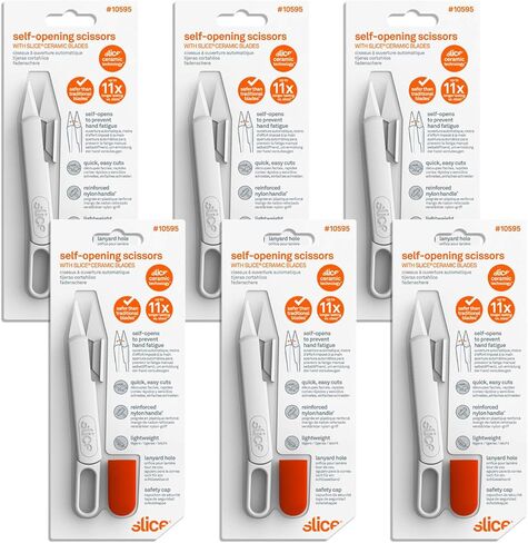 Slice 10595-CS مقص ذاتي الفتح، شفرات صديقة للأصابع، قصاصات خيط، محمول، مثالي للخياطة/الخياطة، سهل الاستخدام مع التهاب المفاصل، يحتاج إلى جهد عضلي أقل، غطاء أمان، 6 عبوات in Kuwait