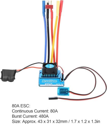 fuwinkr Brushless ESC Electric Speed Controller Waterproof Dustproof Brushless ESC Electronic Speed Controller for 1/10 RC Car Model(（80A）) in Kuwait