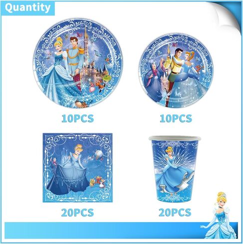 60 قطعة من لوازم حفلات اعياد الميلاد سندريلا 20 طبق + 20 منديل + 20 كوب لتزيين حفلات اعياد الميلاد بطابع الاميرة، ادوات مائدة للاستعمال مرة واحدة للعشاء والحلوى والكيك in Kuwait