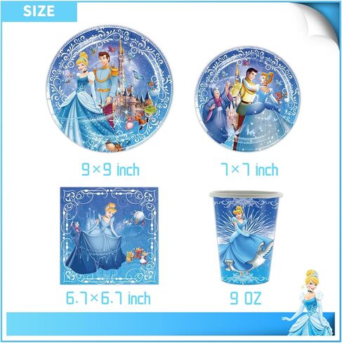 60 قطعة من لوازم حفلات اعياد الميلاد سندريلا 20 طبق + 20 منديل + 20 كوب لتزيين حفلات اعياد الميلاد بطابع الاميرة، ادوات مائدة للاستعمال مرة واحدة للعشاء والحلوى والكيك in Kuwait