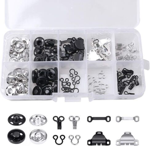 100 زوج من 3 أنماط من خطافات التنورة وخطاف خياطة العيون، وأدوات تثبيت الملابس مع أزرار كبس معدنية وأزرار ضغط لخياطة وخياطة تنورة البنطلون in Kuwait