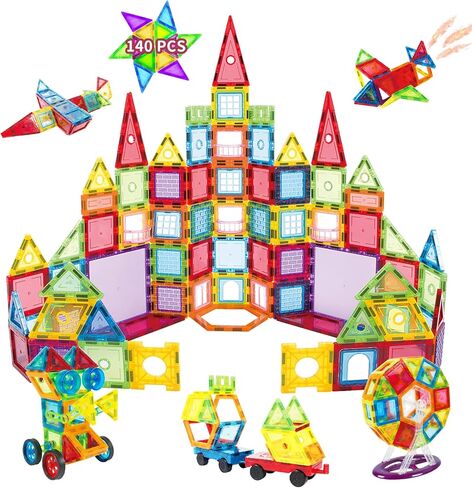 بلاط مغناطيسي من نتس بول 140 قطعة، مكعبات بناء مغناطيسية للأطفال، مجموعة بناء العلوم والتكنولوجيا والهندسة والرياضيات، ألعاب تعليمية تعليمية للأطفال الصغار، هدايا عيد ميلاد للأطفال من سن 3 سنوات فما فوق in Kuwait