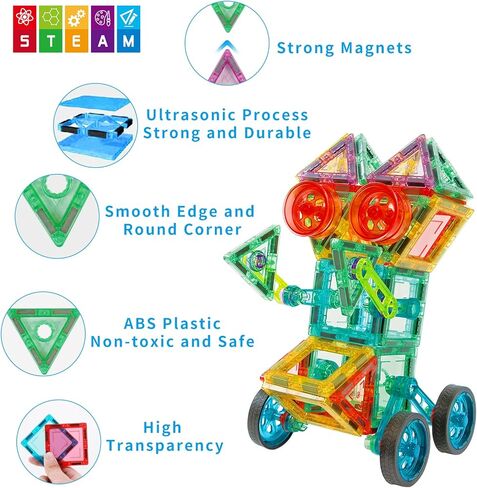 بلاط مغناطيسي من نتس بول 140 قطعة، مكعبات بناء مغناطيسية للأطفال، مجموعة بناء العلوم والتكنولوجيا والهندسة والرياضيات، ألعاب تعليمية تعليمية للأطفال الصغار، هدايا عيد ميلاد للأطفال من سن 3 سنوات فما فوق in Kuwait
