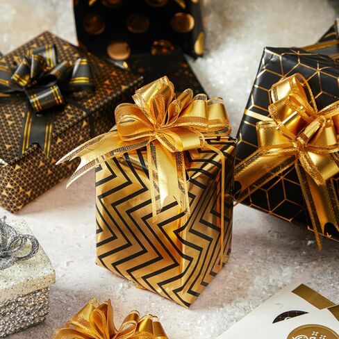 20 قطعة من ورق تغليف عيد الميلاد من Ouksma، أقواس سحب عيد الميلاد مع أشرطة لتغليف الهدايا وعطلة عيد الميلاد وديكور عيد الميلاد باللون الأسود والذهبي in Kuwait