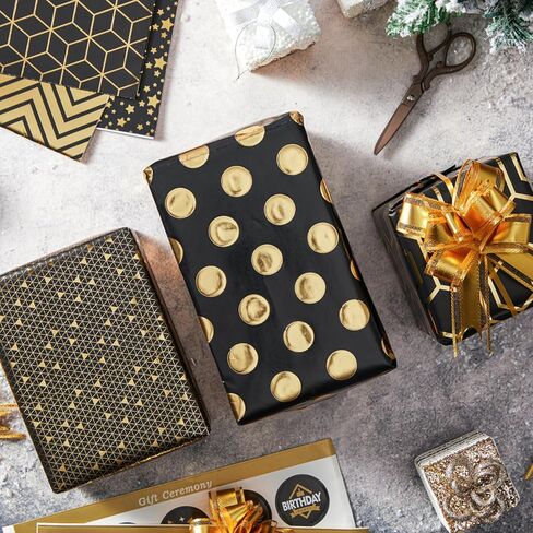 20 قطعة من ورق تغليف عيد الميلاد من Ouksma، أقواس سحب عيد الميلاد مع أشرطة لتغليف الهدايا وعطلة عيد الميلاد وديكور عيد الميلاد باللون الأسود والذهبي in Kuwait