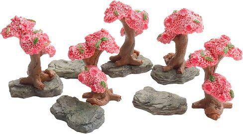 11 Pcs Miniature Cherry Blossom Tree Models with Simulation Stones Mini Cherry Blossom Trees Model Trees Miniature Rocks for DIY Crafts Scenery Landscape Fairy Garden Tree Scenery Supplies in Saudi Arabia