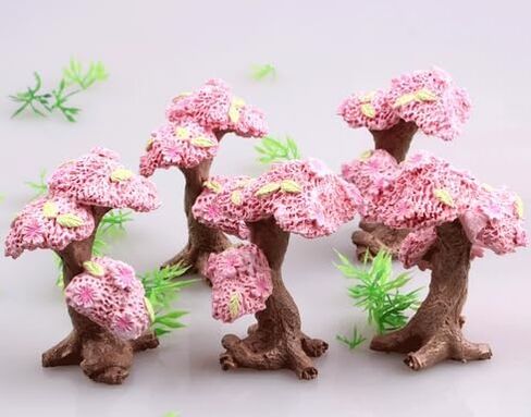 11 Pcs Miniature Cherry Blossom Tree Models with Simulation Stones Mini Cherry Blossom Trees Model Trees Miniature Rocks for DIY Crafts Scenery Landscape Fairy Garden Tree Scenery Supplies in Saudi Arabia