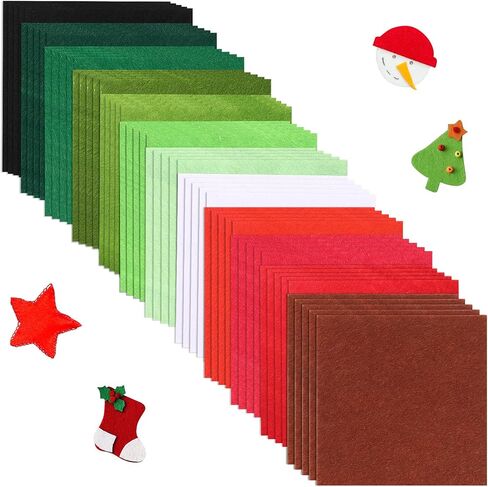 96 Pieces Christmas Felt Fabric Sheets Felt Fabric Squares Soft Felt Fabric Sheets Assorted Colors Felt Craft Sheets for DIY Crafts Sewing Christmas Decoration, 4 x 4 Inch 12 Colors in Saudi Arabia