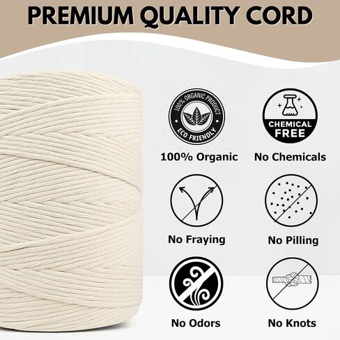 BOCHIKNOT Macrame Cord 3mm x 650yds Bulk Roll - Natural Single Strand Macrame Cotton Cord - Macrame Supply - Large Roll of Macrame Cotton Rope for Knotting, Wall Hangings, Plant Hangers (Natural) in Saudi Arabia