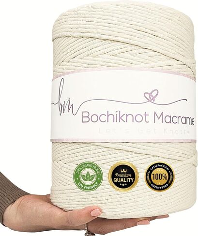 BOCHIKNOT Macrame Cord 3mm x 650yds Bulk Roll - Natural Single Strand Macrame Cotton Cord - Macrame Supply - Large Roll of Macrame Cotton Rope for Knotting, Wall Hangings, Plant Hangers (Natural) in Saudi Arabia
