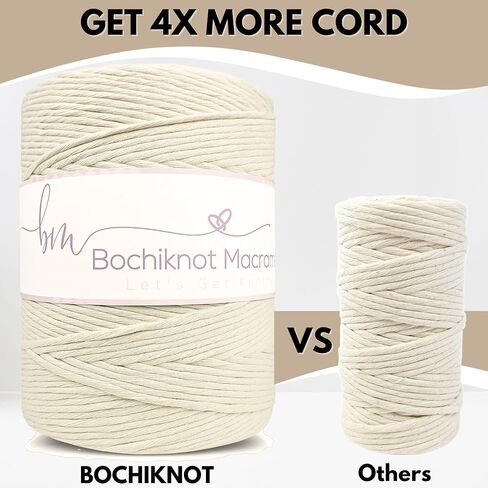 BOCHIKNOT Macrame Cord 3mm x 650yds Bulk Roll - Natural Single Strand Macrame Cotton Cord - Macrame Supply - Large Roll of Macrame Cotton Rope for Knotting, Wall Hangings, Plant Hangers (Natural) in Saudi Arabia