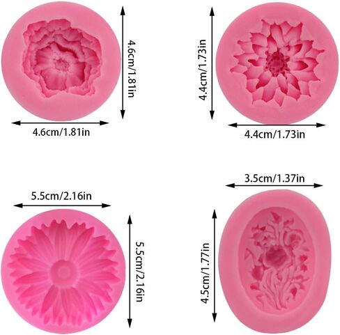 Heogasinlia 4 حزمة 3D زهرة بلوم روز سيليكون قوالب الراتنج روز قالب شمعة لتزيين الكعكة الشوكولاته الصابون المصنوع يدويا صناعة الحلوى الفن الحرفي in Kuwait