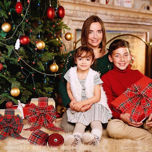 4 Rolls Christmas Red Plaid Ribbons Checkered Wired Edge Wrapping Ribbons Thin Plaid Burlap Ribbon Tartan Plaid Ribbon for Christmas Tree Decor DIY Craft, 26 Yard x 2.52 Inch in Total, 4 Colors in Saudi Arabia