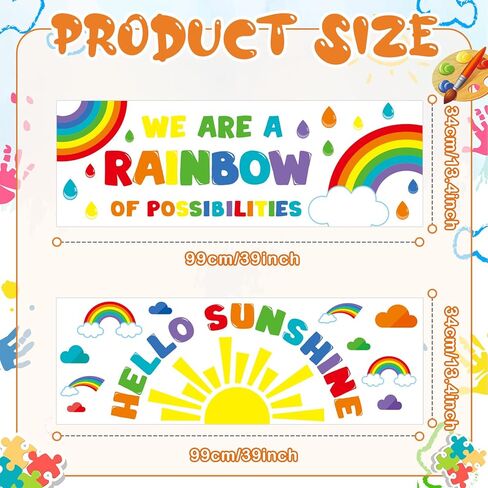 jetec 2 قطعة مرحبا الشمس المشرقة ما قبل المدرسة الفصول الدراسية الزينة الشمس قوس قزح راية الملصقات للمعلمين ملصقات تحفيزية لوحة الإعلانات الملونة وديكور الحائط لرياض الأطفال المدرسة المتوسطة الابتدائية in Kuwait