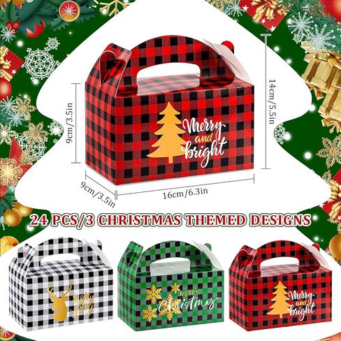 AnyDesign 24 Pack Christmas Plaid Treat Boxes Buffalo Plaid Gift Box Red Green White Black Plaid Candy Cookie Goodie Holder Gold Snowflake Xmas Tree Reindeer Pattern Party Favor Box, 3 Design in Saudi Arabia