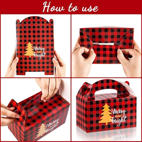AnyDesign 24 Pack Christmas Plaid Treat Boxes Buffalo Plaid Gift Box Red Green White Black Plaid Candy Cookie Goodie Holder Gold Snowflake Xmas Tree Reindeer Pattern Party Favor Box, 3 Design in Saudi Arabia