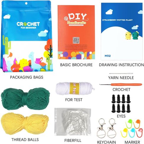 Beginner Crochet Kit, Boys and Girls Animal Woobles Set Art and Craft for Kids Adults Include Videos Tutorials, Yarn, Eyes, Stuffing, Hook 3PCS（Yellow Blue White） Suitable for Age 6 7 8 9 10 11 12 in Kuwait