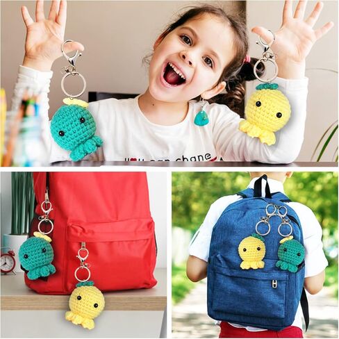 Beginner Crochet Kit, Boys and Girls Animal Woobles Set Art and Craft for Kids Adults Include Videos Tutorials, Yarn, Eyes, Stuffing, Hook 3PCS（Yellow Blue White） Suitable for Age 6 7 8 9 10 11 12 in Kuwait