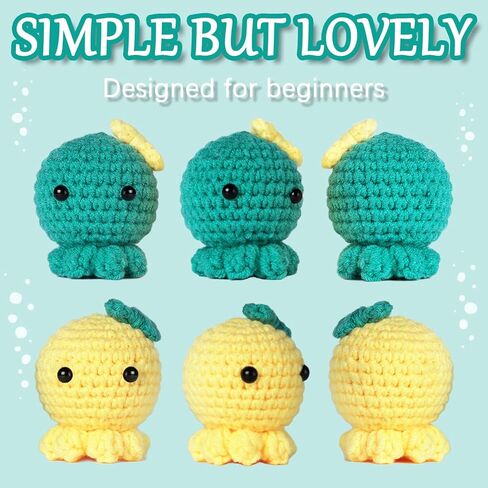 Beginner Crochet Kit, Boys and Girls Animal Woobles Set Art and Craft for Kids Adults Include Videos Tutorials, Yarn, Eyes, Stuffing, Hook 3PCS（Yellow Blue White） Suitable for Age 6 7 8 9 10 11 12 in Kuwait