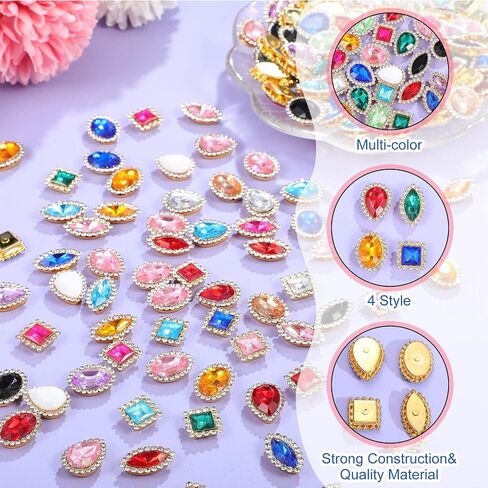 200 Pieces Sew on Rhinestone, Crystals Acrylic Gems Rhinestone Metal Prong Setting Flatback Multi-Colors Mixed Shapes Sewing Rhinestones for DIY Crafts Clothes Shoes Bag Decorations Costume in Saudi Arabia