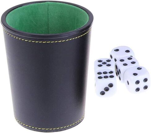 Leather Dice Cup, Quite Felt-Lined Interior, 6 Shaker Cups and 30 Dot Dices, one Carry Bag, Black and Green in Saudi Arabia