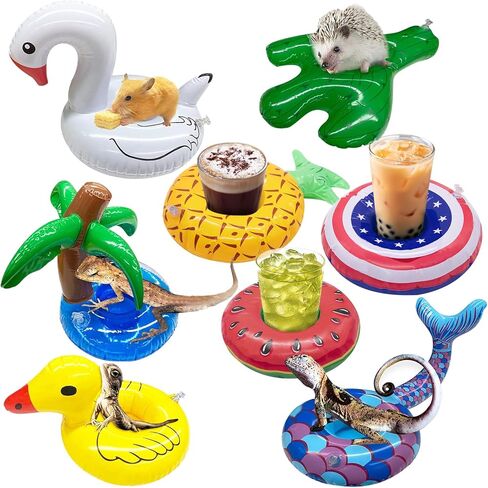 SETHOUS 8 Pack Bearded Dragon Bathtub Toy, Inflatable Floating Drinking Holders, Bathe Float Small Animal Toy for Lizard Tortoise, Drink Floats Inflatable Cup Coasters for Pool Party in Kuwait