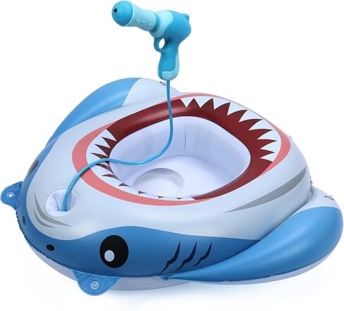 Keriday Inflatable Shark Pool Floats for Kids Toddler, Pool Toys with Water Gun, Shark Ship Toys for Boys Girls 3 4 5 6 7, Pool Float Toys Gifts for Summer Swimming Pool Party Birthday in Kuwait