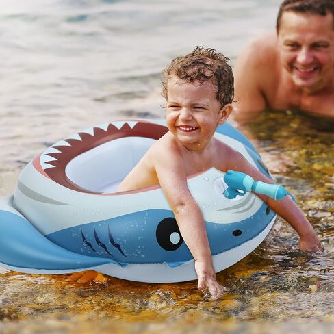 Keriday Inflatable Shark Pool Floats for Kids Toddler, Pool Toys with Water Gun, Shark Ship Toys for Boys Girls 3 4 5 6 7, Pool Float Toys Gifts for Summer Swimming Pool Party Birthday in Kuwait