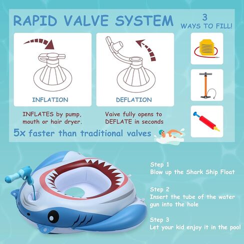 Keriday Inflatable Shark Pool Floats for Kids Toddler, Pool Toys with Water Gun, Shark Ship Toys for Boys Girls 3 4 5 6 7, Pool Float Toys Gifts for Summer Swimming Pool Party Birthday in Kuwait