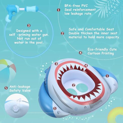 Keriday Inflatable Shark Pool Floats for Kids Toddler, Pool Toys with Water Gun, Shark Ship Toys for Boys Girls 3 4 5 6 7, Pool Float Toys Gifts for Summer Swimming Pool Party Birthday in Kuwait