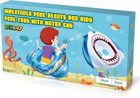Keriday Inflatable Shark Pool Floats for Kids Toddler, Pool Toys with Water Gun, Shark Ship Toys for Boys Girls 3 4 5 6 7, Pool Float Toys Gifts for Summer Swimming Pool Party Birthday in Kuwait
