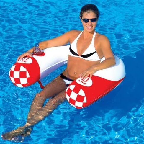 Sportsstuff Noodler 1 Inflatable Floating Lounge Chair with Cup Holder, Red & White in Saudi Arabia
