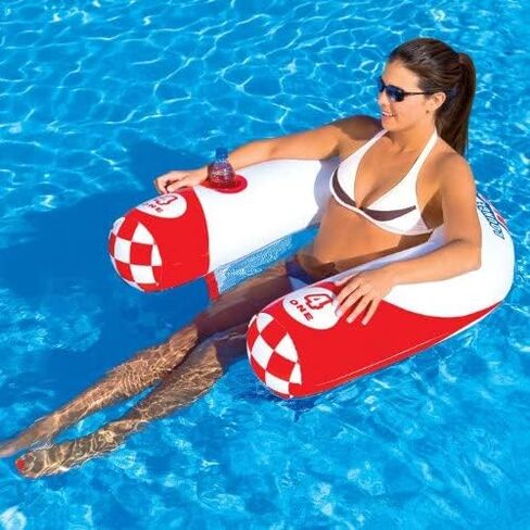 Sportsstuff Noodler 1 Inflatable Floating Lounge Chair with Cup Holder, Red & White in Saudi Arabia