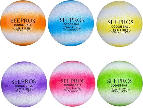 Foam Dodgeball Set - Soft Skin, Low Bounce, Dream Rainbow Color, Perfect for Outdoor, Backyard Games - Set of 6 with Mesh Storage Bag for Kids and Adults Playground Balls in Kuwait