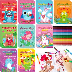 54 Pcs Valentine's Day Coloring Books for Kids with Stacking Crayons 27 Valentine Mini Coloring Book DIY Drawing Book 27 Color Changing Pencils for Valentine Gift School Classroom Activity Supplies in Saudi Arabia