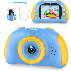 Kids Camera, Camera for Kids 3-12, Kids Digital Camera for Boys and Girls, with 32G SD Card, Toddler Camera with 2.4-Inch Screen for Kids at Birthday, Christmas (Blue with Yellow)