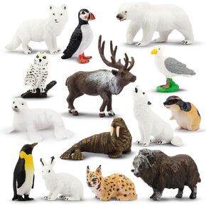 Toymany 14PCS Mini Arctic Animals Figurines Set, Polar Animals Toys with Polar Bear, Caribou, Penguin, Walrus, Wolf Figurines Cake Toppers Birthday Easter Gifts for Preschool Kids