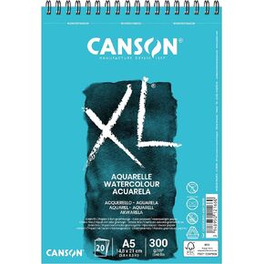 CANSON XL Watercolour 300gsm A4 Paper, Cold Pressed, Spiral Pad Short Side, 30 White Sheets, Ideal for Professional Artists