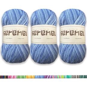 3 Pcs Pack with 5-Ply Acrylic Yarn, 3 Balls of 4.8Oz/135g Soft 3mm Medium Thick Colorful Yarn for Crocheting Knitting, 260 Yds/240m Crochet Blanket、Braids/DIY (Blue)