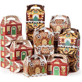 Sunolga 24 Pieces 3D Christmas Cardboard Treat Gift Boxes for Holiday Xmas Goody Gift Christmas House Cardboard Gifts Boxes Crafting and Cookie Boxes