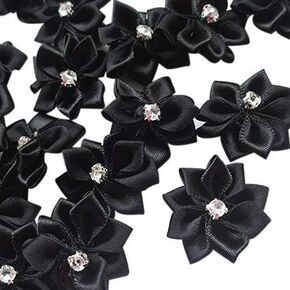 Chenkou Craft Navy 40pcs 28mm(1 1/8") Ribbon Flowers Bows Rhinestone Wedding Ornament Appliques