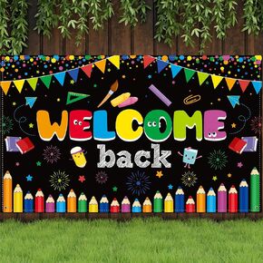 Tatuo Welcome Back to School Banner First Day of Backdrop Large Fabric Poster Bulletin Board Flag Photo Booth Prop Wall Decoration for Supplies, 72.8 x 43.3 Inch (Pink) in Saudi Arabia