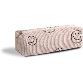 Smile Pencil Case Lightweight Small Aesthetic Pen Case Office College School Storage Bag Pouch Holder Box Organizer Makeup Pouch Cosmetic Bag Cute Pencil Case for Girls Boys Kids (Black)