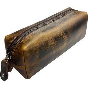 RUSTIC TOWN Leather Pencil Case - Handcrafted Full-Grain Zipper Leather Pen Pencil Holder - Elegant & Practical Pencil Pouch for Work & Office