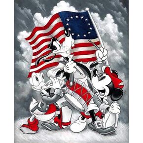 بالوديو مجموعة رسم ماسي 5 دي على شكل بطة فأر وكلب العلم الامريكي، طلاء مع الماس فن رسم كرتوني بالارقام، مثقاب دائري بالكامل بغرزة متقاطعة، حجر الراين الكريستالي، ديكور حائط المنزل، 12 × 16 انش in Kuwait