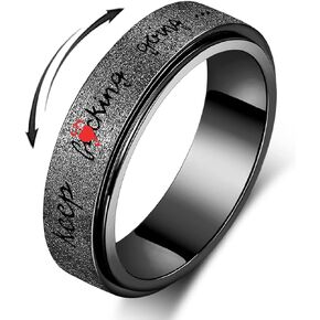 Initial Fidget Spinner Anxiety Ring for Women Fidget Ring Women Men Keep Going Mens Ring Spinning Ring Silver Rainbow Black Figit Ring Stainless Steel Size 6 7 8 9 10
