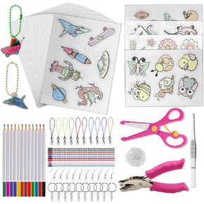 DERERSTE Shrink Plastic Sheet Kit,180 Pcs A5 Heat Shrinky Art Crafts Set, Include 25Pcs Shrink Art Film Paper and 155 Accessories for Creative Art Craft DIY Ornaments Keychains in Kuwait