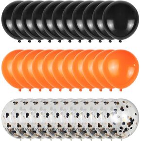Halloween Balloons Black and Orange Balloons 12 Inch 50 Pack Black and Orange Confetti Balloons for Halloween Party