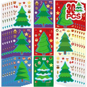 Funnlot 30 PCS Christmas Crafts for Kids Christmas Stickers Make a Face Stickers Christmas Snowman Stickers Santa Stickers Gingerbread Stickers Reindeer Stickers Xmas DIY Crafts Christmas Party Games